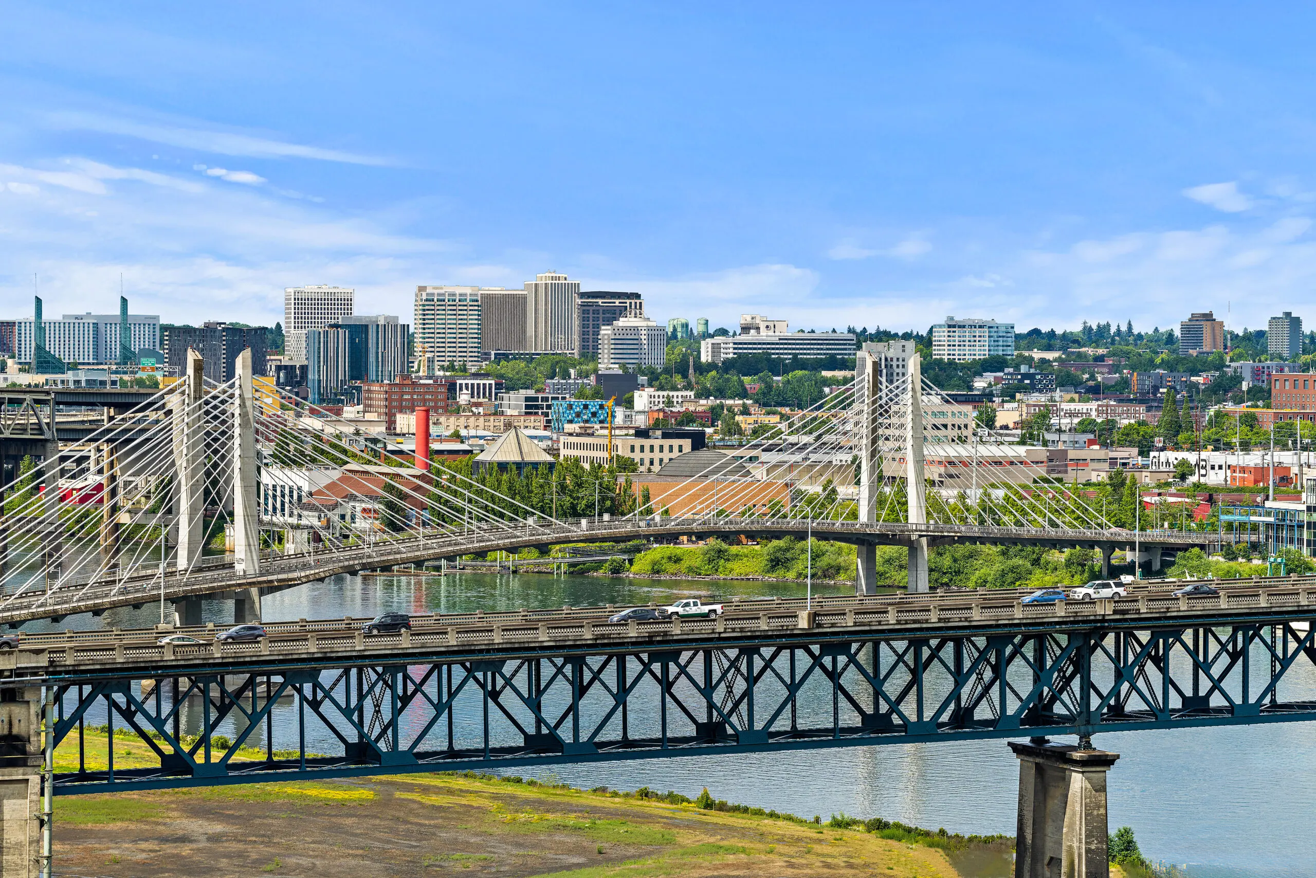 Aerial view of a bridge near Mirabella Portland.